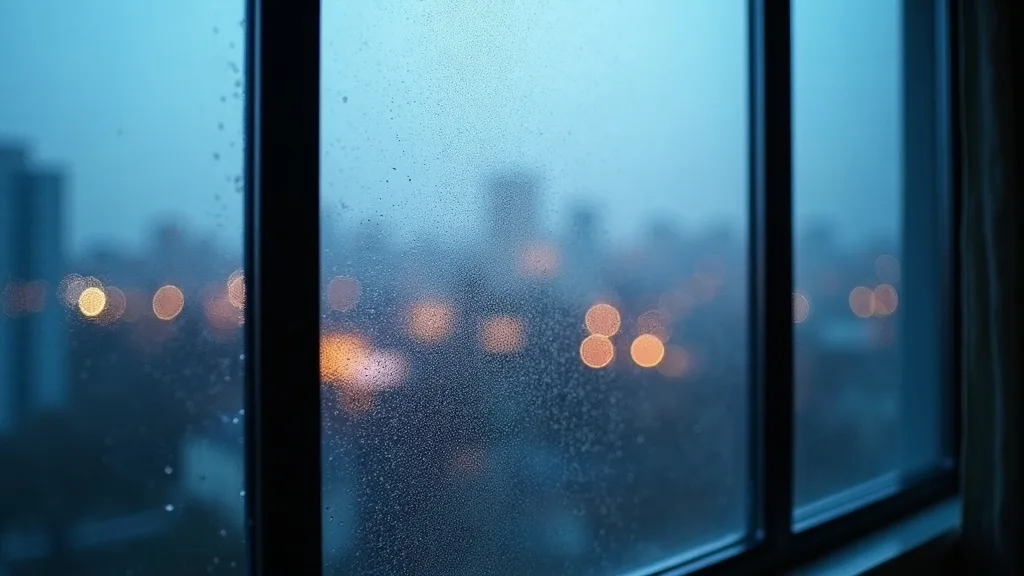 fenetre en verre depoli avec ville floue