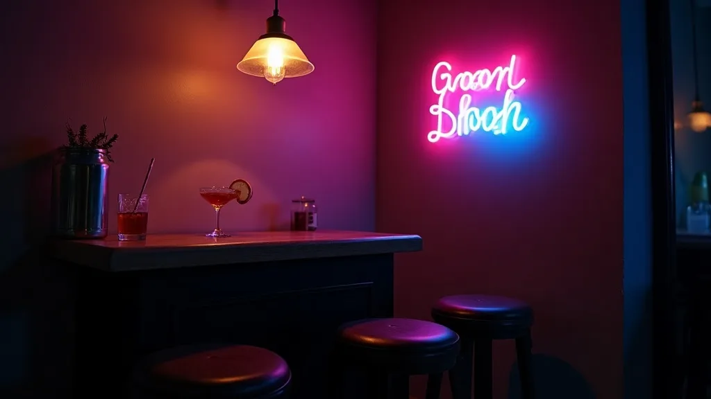 coin de bar intime avec deux tabourets et un cocktail