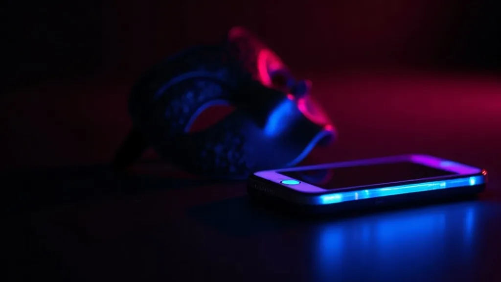 masque à moitié dans l'ombre près d'un téléphone allumé