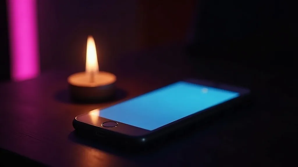 écran de confidentialité dépoli sur un téléphone près d'une bougie