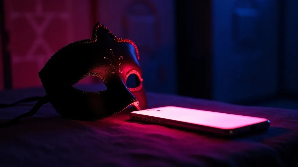 masque à moitié dans l'ombre près d'un téléphone allumé
